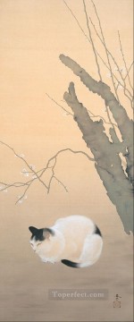 150の主題の芸術作品 Painting - 猫と梅 1906年 菱田春草 日本